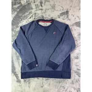 Y2K Russell Athletic Fleece Sweatshirt L Navy‎ Blue Crewneck Pullover Retro Logo